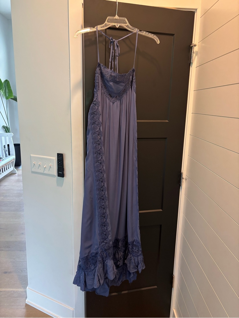 Free People Kiss Me Later Maxi Slip Dress Large Denim Wash Blue Navy Lace NWT - Picture 5 of 9
